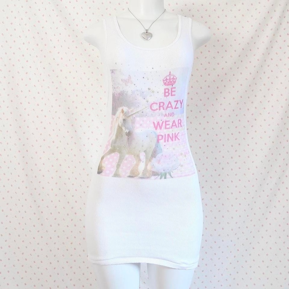 unicorn be crazy and wear pink ribbed racerback dress